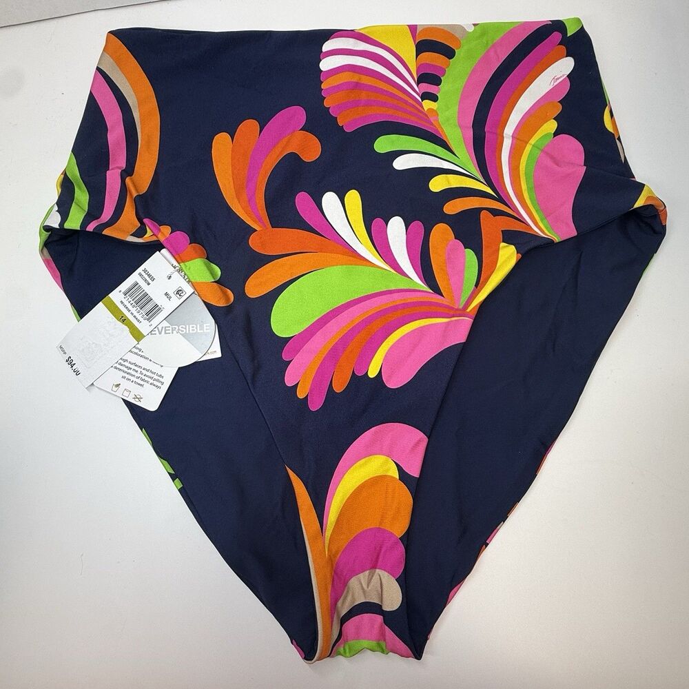 Trina Turk Reversible High Waist Pool Side Print Swim Bikini Bottom Sz 14 New